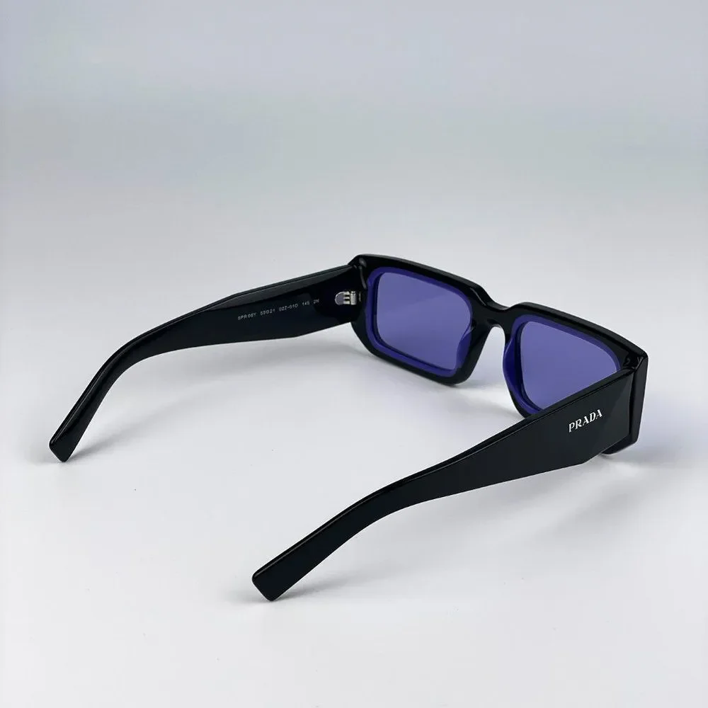 Prada PR06YS 02Z01O Sunglasses Black Blue Rectangle Unisex